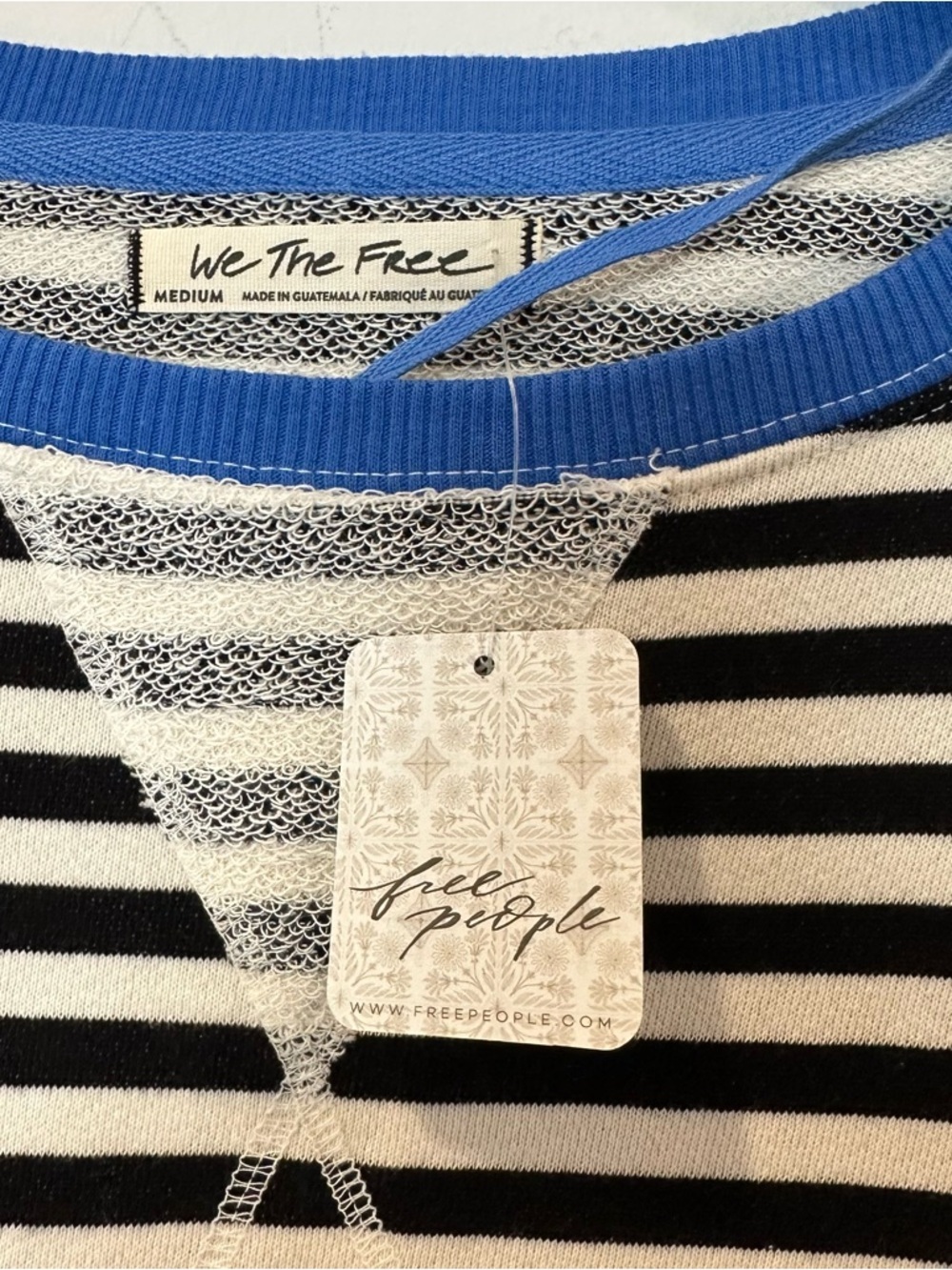 Free People Oversized Striped Black & White Sweatshirt with Blue Trim - Picture 9 of 10